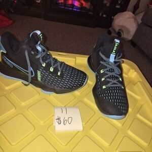 Mens Black and Blue Sneakers with Neon Accents